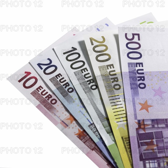 10, 20, 100, 200, and 500 Euro Bank Notes