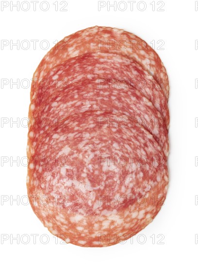 salami sausage slice isolated on white background top view