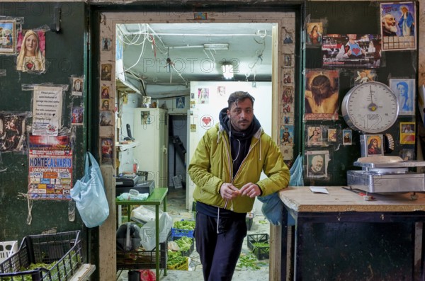Naples Campania Italy. The greengrocer at Quartieri Spagnoli (Spanish Quarters), a part of the city