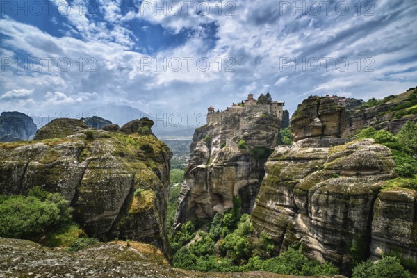 Great Meteoron or Megalo Meteoro or Metamorphisis monastery in rocky landscape in famous Meteora