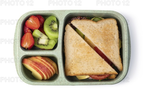 Lunch box with delicious food isolated on a white background