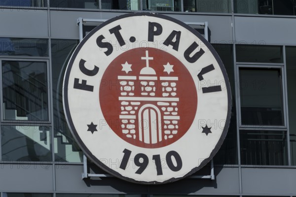 FC St. Pauli coat of arms at the office in the Millerntorstadion at Heiligengeistfeld in Hamburg,