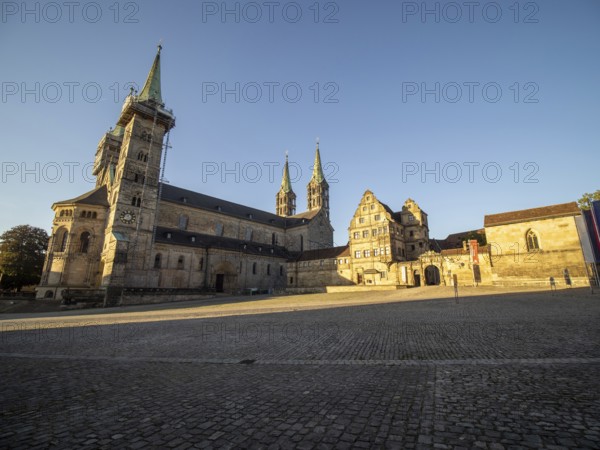 Bamberg Cathedral in the morning light, panoramic view, Bamberg, Upper Franconia, Franconia,