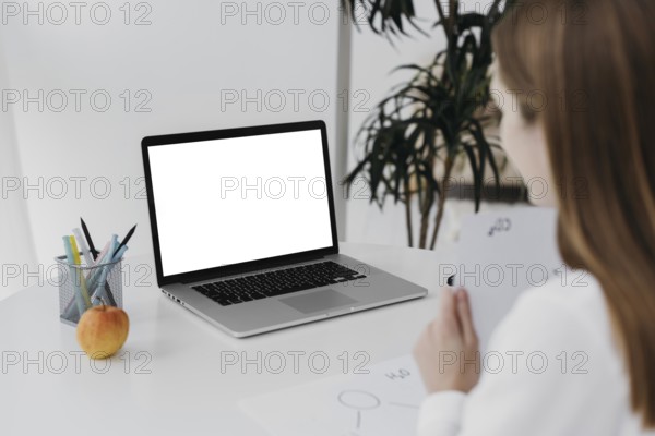 Teacher her laptop virtual classroom concept