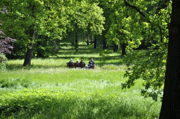 Herrenkrugpark, Nordpark in Magdeburg, old people on a park bench