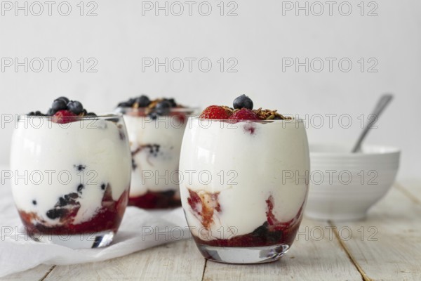 Fruit yogurt glasses composition. Resolution and high quality beautiful photo