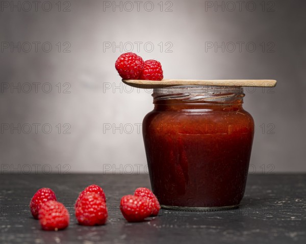 Front view raspberry jam jar