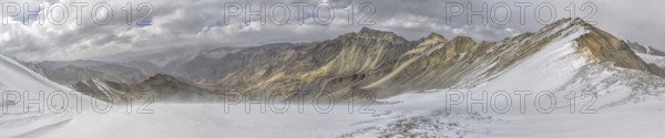 Scenic panorama of cold mountainous landscape of Pamir mountain range in Tajikistan