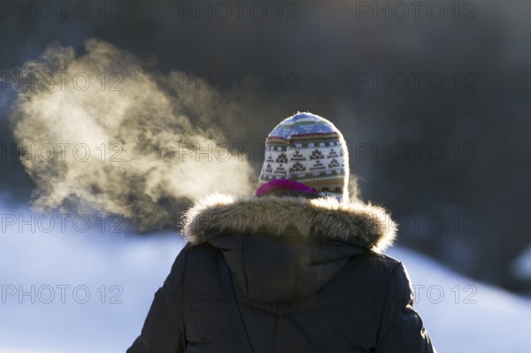 Man breathing in the cold, Montreal, Quebec, Canada, North America