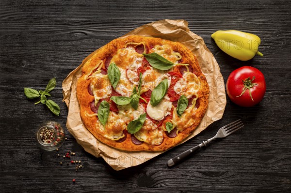 Delicious pizza concept wooden table