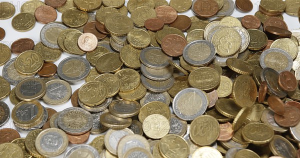 Euro Coins Falling against white Background