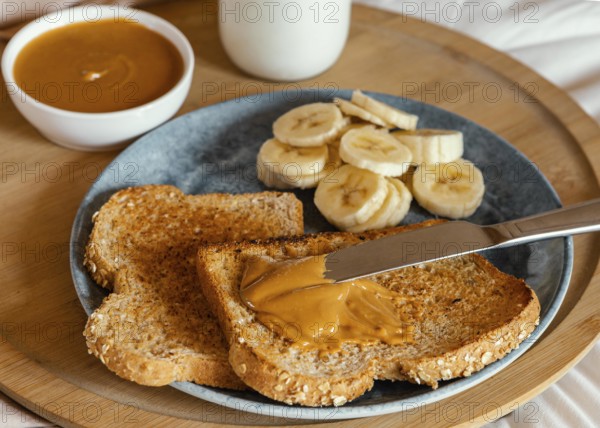 High angle peanut butter bread slice