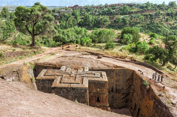 Rock church, rock church, church carved in rock, Bet Giyorgis, St. George, Lalibela, Amhara region,