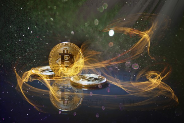 Golden bitcoin cryptocurrency BTC burning hot