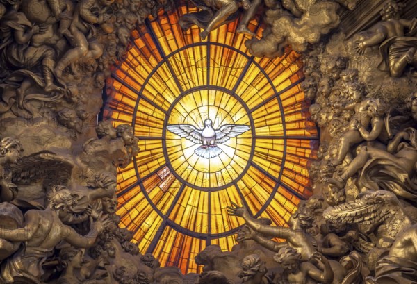 ROME, ITALY - AUGUST 24, 2018: Throne Bernini Holy Spirit Dove Saint Peters Basilica Vatican Rome