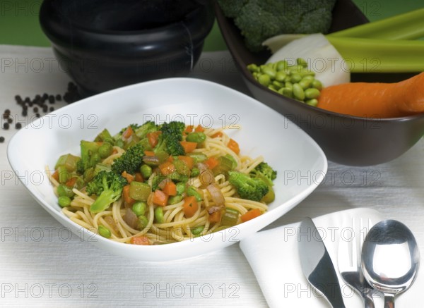 Italian spaghetti pasta with fresh homemade vegetable sauce