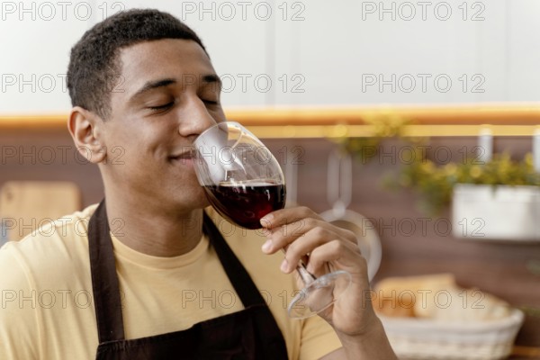 Portrait man home drinking wine 3