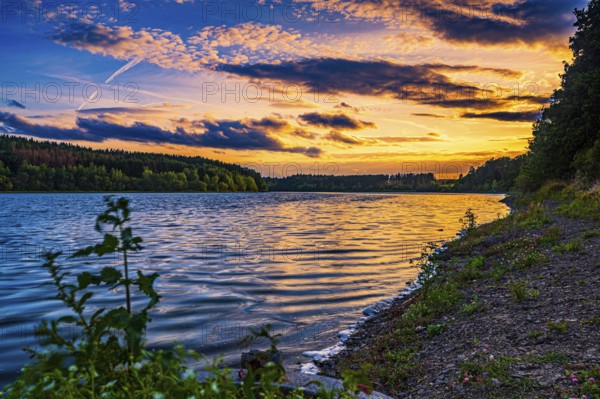 Sunset at the Zeulenroda Sea, Zeulenroda-Triebes, Thuringia, Germany, Europe