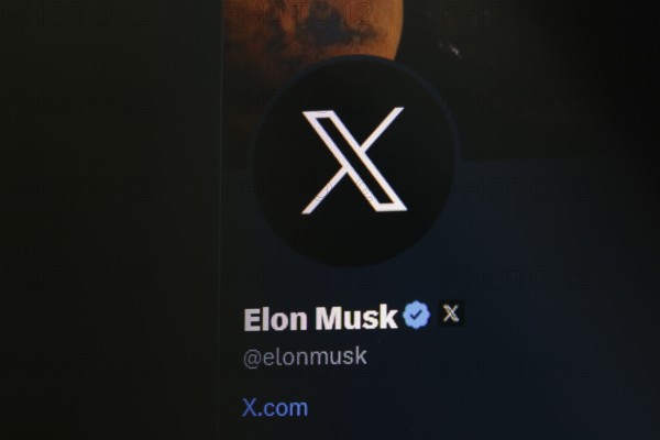 Symbolic image social media, close-up of a dark screen with X logo in Elon Musk's account on the