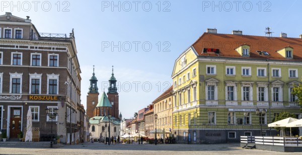 Gniezno, Poland - 7 September, 2021: the historic old city center of Gniezno with the cathedral in