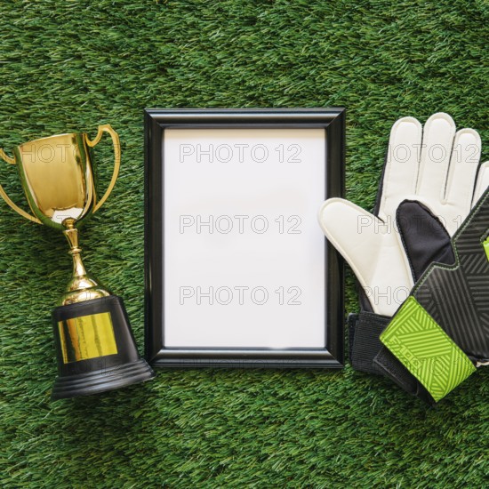 Football composition with frame goalkeeper gloves
