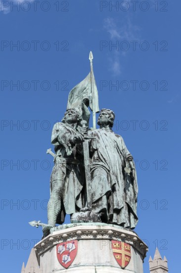 Jan Breydel and Peter De Conik statue in Market Square Bruges West Flanders in Belgium