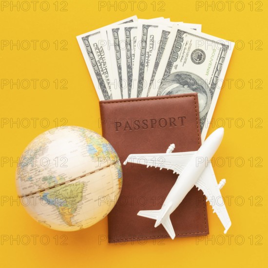 Top view passport banknotes