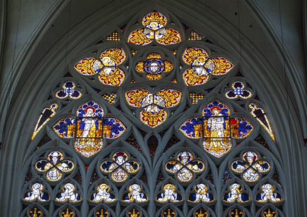 Stained glass windows of the west façade from 1400 in Altenberg Cathedral (also known as Bergischer