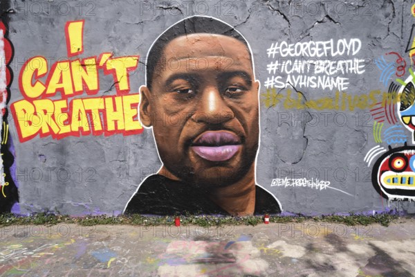 Germany, Berlin, 06. 06. 2020, Mauerpark, inner wall, graffiti wall, portrait of George Floyd