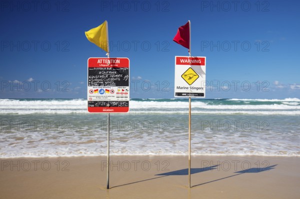 Surf lifesaving flags on a hot sunny day in Broadbeach, Gold Coast, Queensland, Australia, Oceania