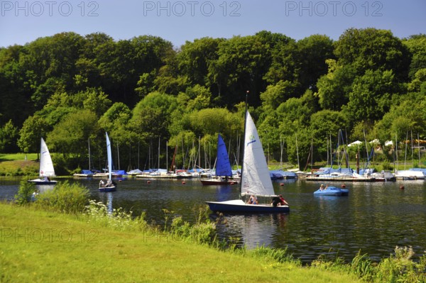 Boats on Lake Kemnader, Bochum-Stiepel, Ruhr Area, North Rhine-Westphalia, Germany, Europe