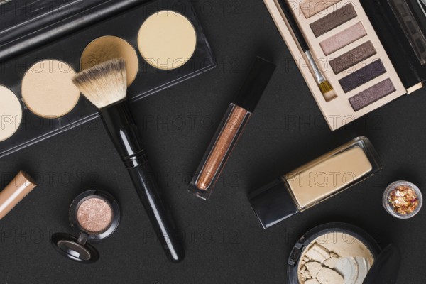 Beautiful set professional makeup cosmetics dark table. Resolution and high quality beautiful photo