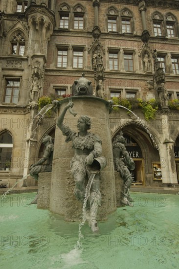 Fish Fountain, Marienplatz, City Hall, Munich, Isar, Isar Valley, Upper Bavaria, Free State,