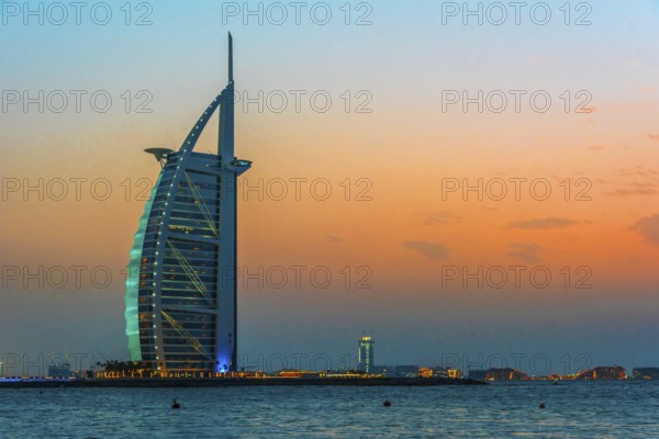 DUBAI, UNITED ARAB EMIRATES - FEB 11, 2019: The Burj Al Arab or Tower of the Arabs, a luxury hotel