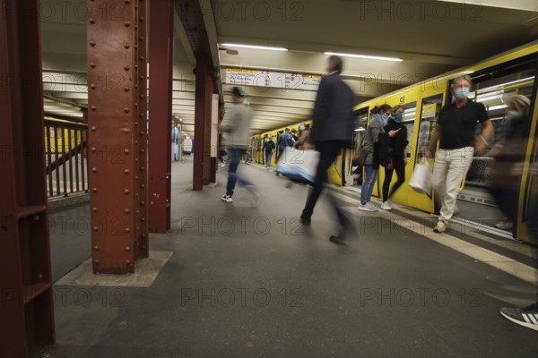 Germany, Berlin, 17. 09. 2020, Alexanderplatz underground station, U2, to Pankow, rushing