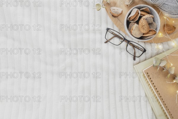 Top view glasses agenda blanket