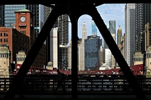View of Downtown from the Wells Street Bridge, Chicago, Illinois, United States of America