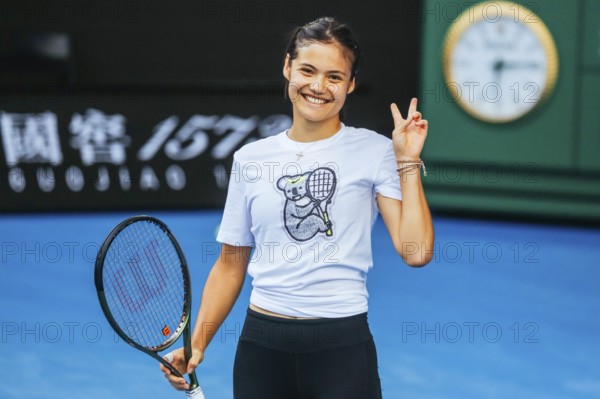 EMMA RADUCANU of Great Britain during a practice session ahead of the 2022 Australian Open at