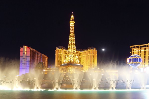 Paris Casino and Hotel by Night, The Strip, Las Vegas, Nevada, USA, North America