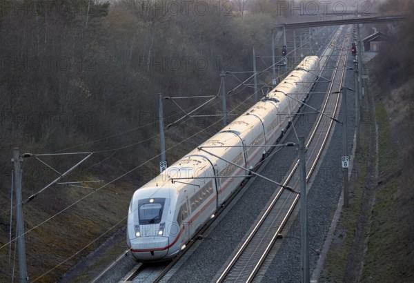 Electric high-speed train on the high-speed line between Stuttgart and Mannheim, Baden-Württemberg,