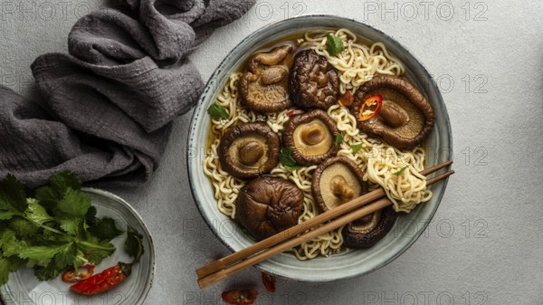 Flat lay noodles bowl