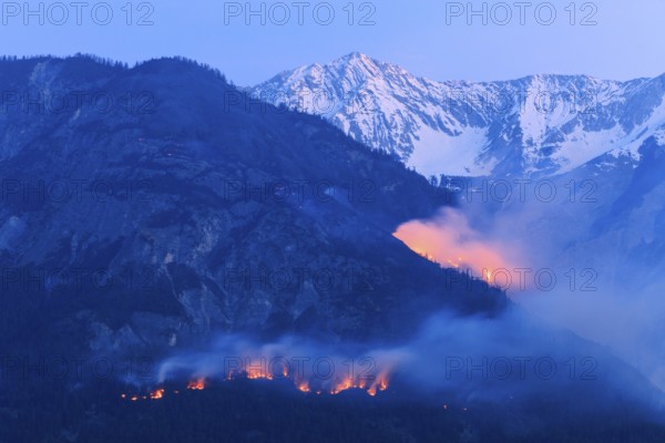 Forest fire on Mt Hochmahdkopf, Tyrol, Austria, Europe