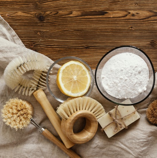 Top view brushes baking soda
