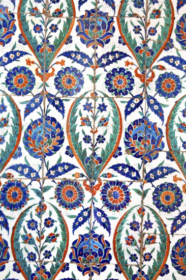 Wall tiles in the Sultanahmet Mosque, Istanbul, Turkey, Asia