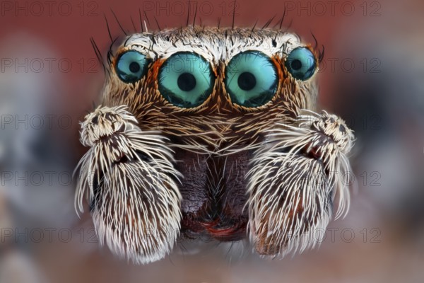 Close-up of a Jumping spider (Salticidae) with their big characteristic main eyes