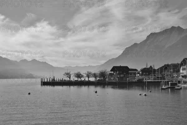 Scene in Brienz, lake Brienzersee and mountains