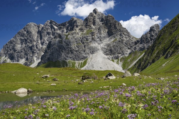 Eissee, Oytal, behind Großer Wilder, 2379m, Hochvogel and Rosszahn Group, Allgäu Alps, Allgäu,
