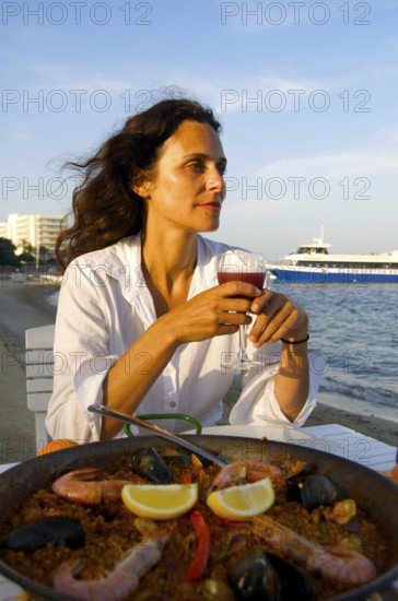 Restaurant at Playa d?en Bossa, Ibiza, Balearic Islands, Spain, Europe