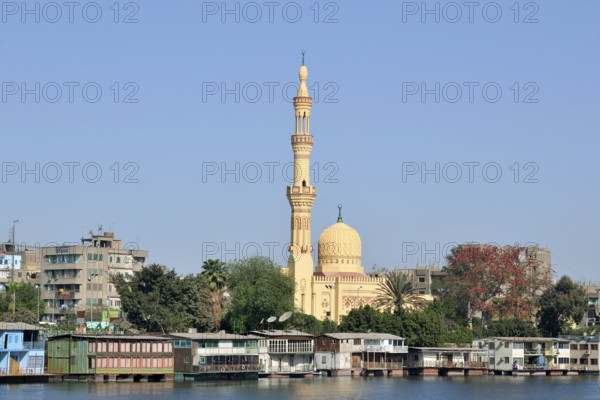 Modern Mosque, Houseboats, River Nile, Kit-Kat Area, Giza, Cairo, Egypt, Africa