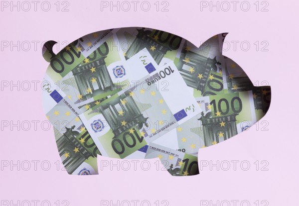 Stack euro notes inside piggy bank